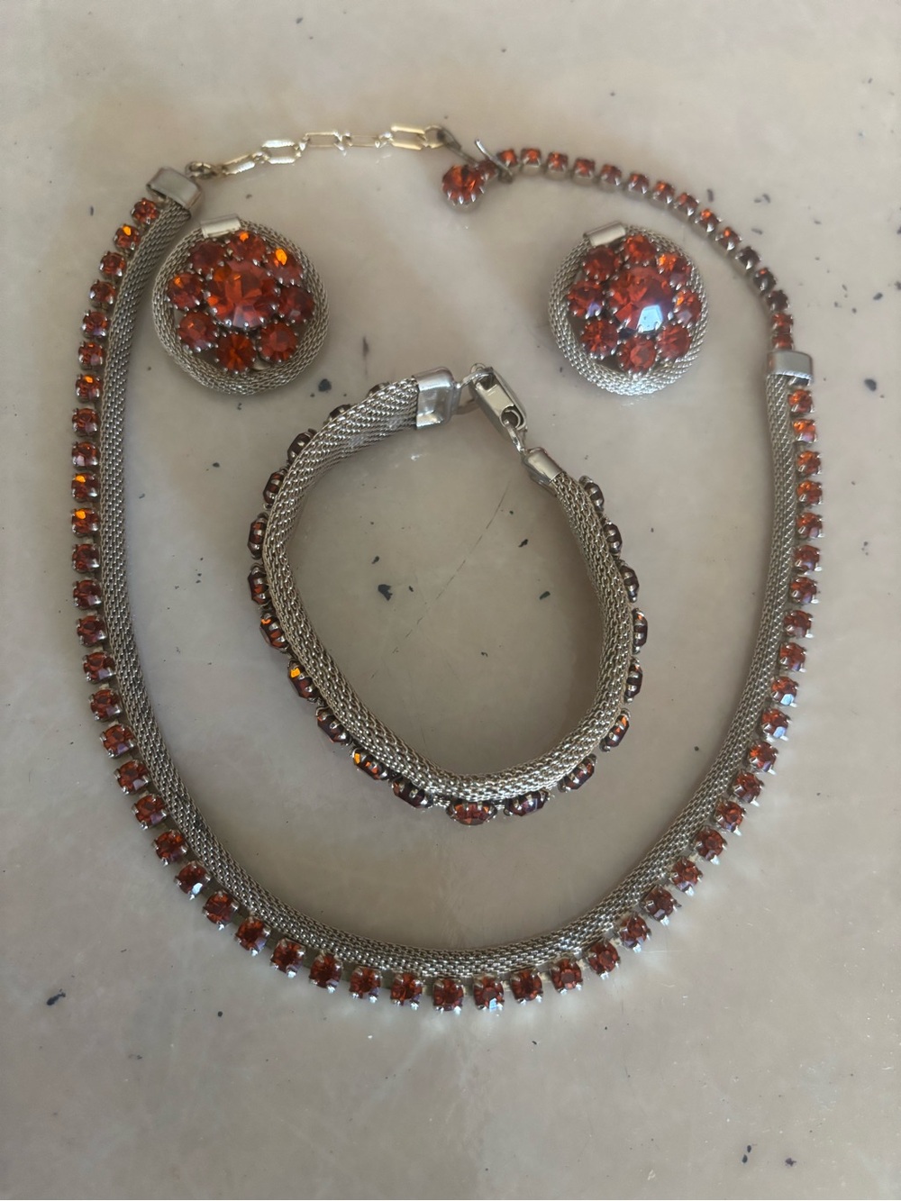 Weiss Vintage Orange Rhinestone Jewelry Set